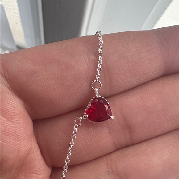 Red Heart Pendant Necklace – Silver Tone | Minimalist Romantic Jewelry - Picture 2 of 9